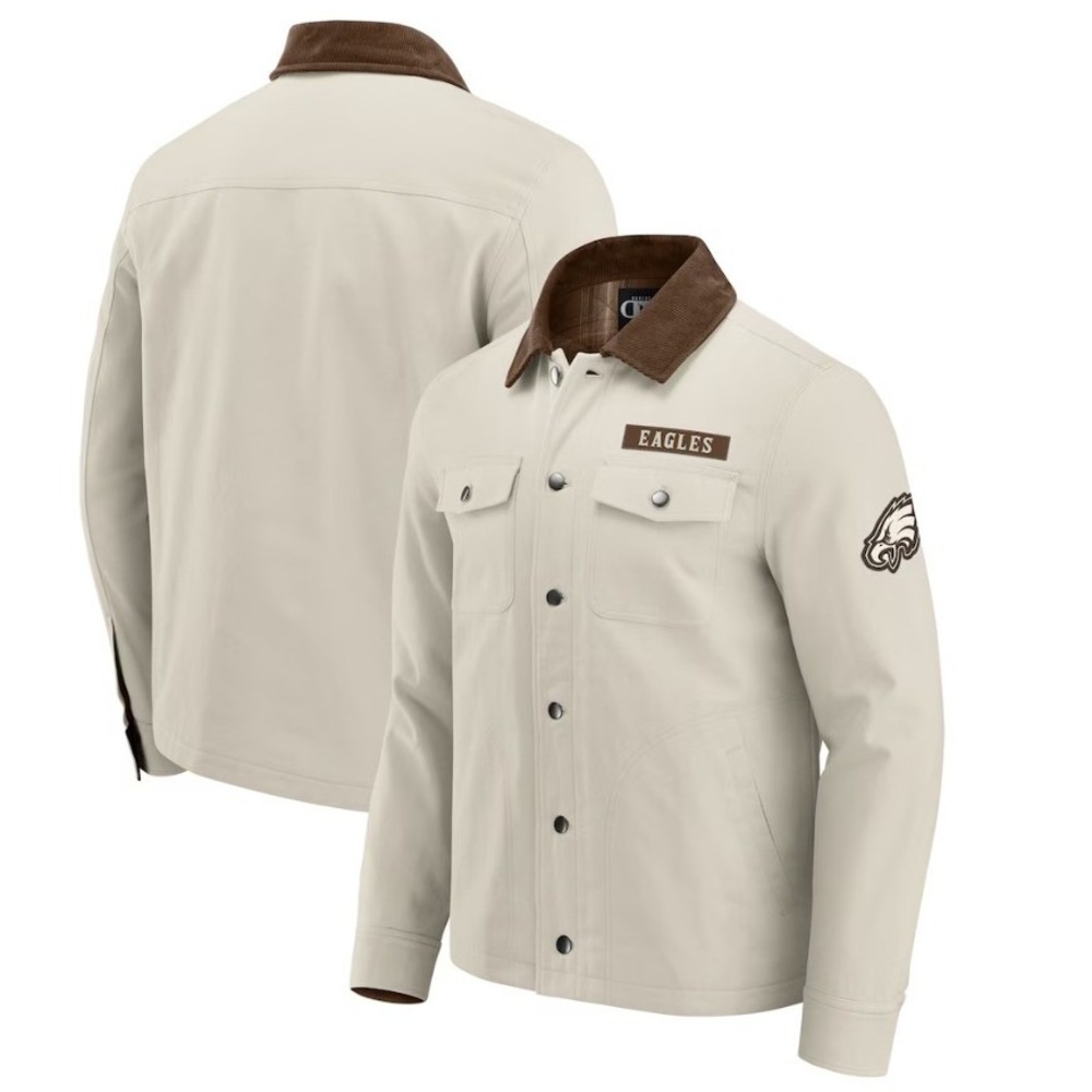 NFL x Darius Rucker Tan Philadelphia Eagles Mens L Canvas Full-Button Jacket NWT